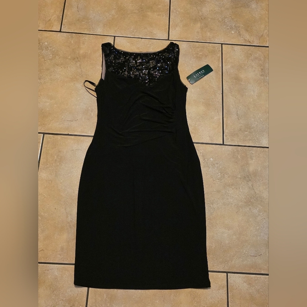Ralph Lauren Black Sequin Yoke Midi Dress - Picture 3 of 9
